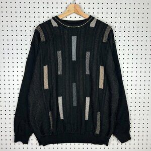 Gachu 3D COOGI STYLE Knit Sweater‎ Size XL Black Gray Abstract Art Grandpa 90s